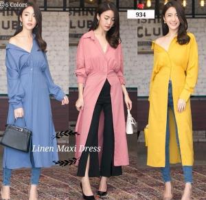 Dress Long Tunik 934 Bahan Linen Rami fit To L Realpic