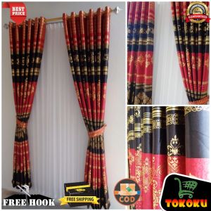 Gorden Jendela Panjang Murah Tapi Mewah Tebal 2024 Motif Batik Print Emas Model Ring Smokring
