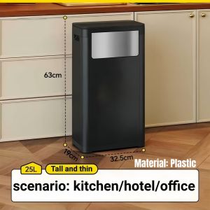 Dual Lid Tall&Thin trash bin No-bend kitchen/ Outdoor Trash Bin with Press Type Lid Garbage bin