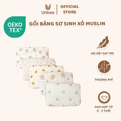 Gối Bằng Sơ Sinh UNBEE Chất Liệu Xô Muslin 100% Và Bông Kháng Khuẩn Kích Thước 24x38x1cm