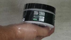 Terramed Just Think Comfort Antifungal Body Scrub with Tea Tree Oil – Exfoliating Body Wash for Women & Men – Soothes Itchy Skin Rashes Acne Warts & Insects Bites – 12 Fl oz with Scrubber Brush