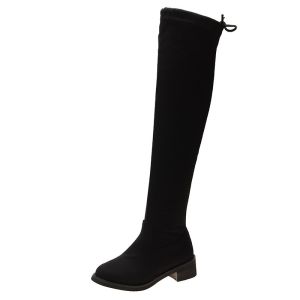 Over Knee Boots Women Round Toe Low Heel Velvet fashion soft boot stretch stovepipe Hong Kong flavor