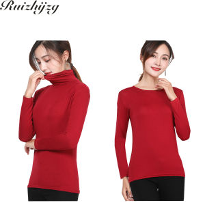 Ruizhijzg M-5XL Long sleeve T-shirt Slim Women Ladies Modal Cotton Shirt Thin Round Neck Top Plus Size Plain Color