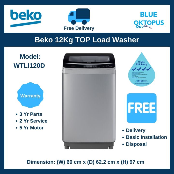 Beko 12Kg Top Load Washer (WTLI120D) 4 Tick,Free Installation