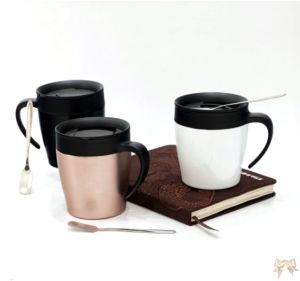 [PUTIH] Mug Ingenuity + Sendok Stainless Gelas Termos Cup Kopi H6066