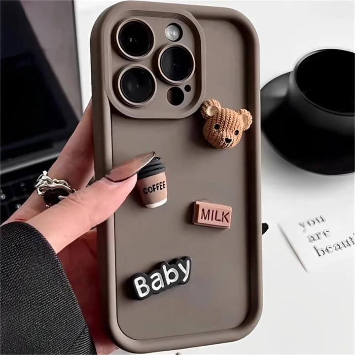 Cute 3D Cartoon Bear Coffee Milk Candy Liquid Silicone Phone Case For ...