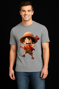 Kaos Pria Premium Motif 3Dimensi Luffy Happy Animasi Tshirt Oblong Laki Hc0819By hans & co Katun