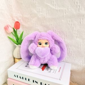 FLEURS Love Heart Rabbit Plush Keychain Big Ear Bag Hanging Car Key Ring Delicate Decorations Bunny Doll Pendant Gift For Girls Kids