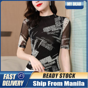 Womens Blouse Korean Style Printed Shirt Semi-high-necked Blouse