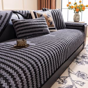 Velvet Sofa Cover Washable Non-Slip Soft Fabric Universal 4 Seasons Fit for L-Shape Sofa & Standard Couch Protector