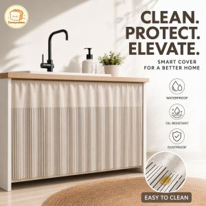 Solid Color Kitchen Curtain Cabinet Cover Curtain Kitchen Sink Curtain Storage Rack Curtain Velcro Adhesive Waterproof Oil Resistant