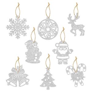 DSGTG 24pcs Silver Christmas decoration tags Paper Creative Christmas Tree Pendant DIY Supplies Delicate Hanging Ornament Xmas
