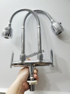 [Q.Tân Bình] Vòi rửa chén đôi lò xo vòi rửa chén lạnh cần bẻ vòi chậu 2 hộc vòi rửa chén bát WaterA