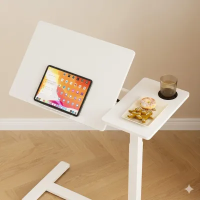 OneTwofit Foldable mobile desk Bedside table Pneumatic height adjustment Standing desk with invisible wheels