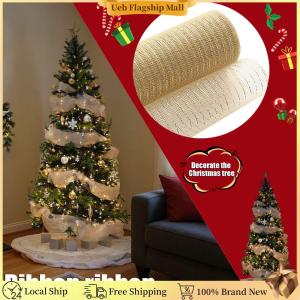[Ueb Flagship Mall]2 Rolls Decorative Mesh Ribbon Metallic Foil Mesh Rolls Metallic Foil Deco Mesh for Ribbon Swag Bows Garland Decoration