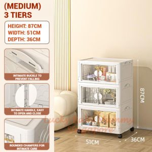 Installation Free Foldable Storage Cabinet with Wheels/ Movable Multi-Layer Organizer Rack/localstock