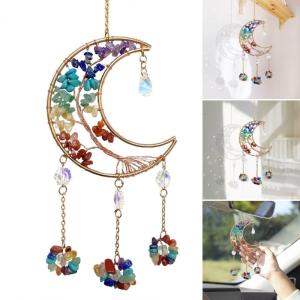 Elegant Colorful Dreamcatchers Moon Shape Pendants Suncatchers Windchimes Decoration Serenes Bedroom Ornament