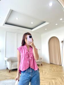 NANDO ATASAN KEMEJA WANITA RIBBON BAHAN KATUN POPLIN LENGAN PENDEK