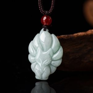 TIMESWIND With Certificate Silver Natural Jade Light Green Nine-tailed Fox Women Necklace Y1N