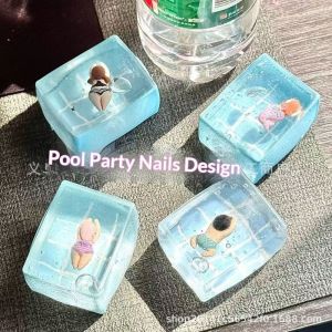 JJT Swimming Pool Party Squishy Toy - Cute Mini Figures in Ice Cube Design Stress Relief & Fun捏捏乐