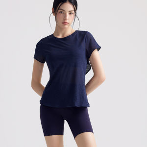 2026 Hot Sale [ Shipped from China ] Womens bamboo fiber sports top breathable hollowed-out cross-back blouse loose short-sleeve shorts yoga outfit set for women B3