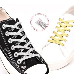 1 Pair Adult Glitter Metallic No Tie Shoelaces for Easy Wear Sneakers Elastic Shoe Laces Strings with Hiding Metal Clips