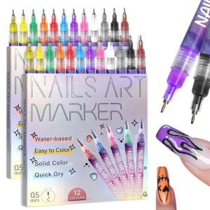 12 Colors Nail Art Pens Set Nail Art Markers Polish Pen for 3D Nail Art Nail Art Pens for Painting Nails DIY Drawing & Painting Nails with Fine Tip for Beginners & Kids (2 Set)