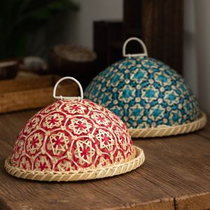 KODUS Round Plate Dining Table Cover Rattan Woven Bohemia Leftovers Protector Nanyang Style Storage Organizer Food Vegetable Umbrella Kitchen