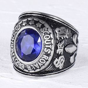 Mens Fashion Jewelry Pure Stainless Steel Ring Navy Blue SRB Ring Gifts Size 7-14