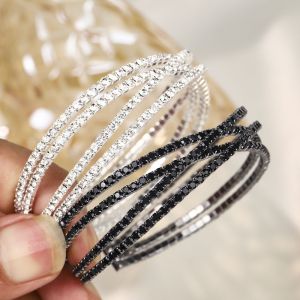 EASYEAH Full Rhinestone Rhinestone Bangle Bracelet Fashion Jewelry Multi Rows Zircon Open Bangle Jewelry Minimalist Silver Color Sparkling Bangle Bracelet For Women