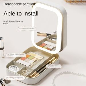 CORNER FASHION LED Lighted Makeup Mirror Portable PU Leather Cosmetic Case Beauty Kit Storage Professional