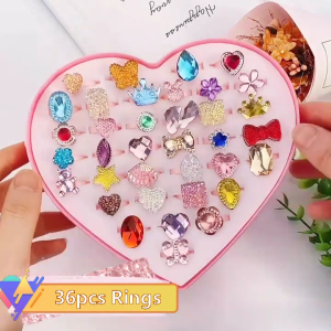 Colorful Children’s Finger Ring Fashion Toy Shiny for Rhinestone Rings 36PCS Universal Size Girls Ring Kindergarten Kid