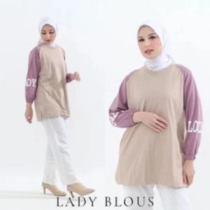 LadyBlous - Kaos Reglan Tangan Kerut Kombinasi Atasan Wanita blous
