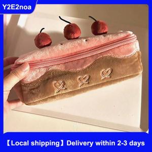 【Local shipping】 Cute Plush Cherry Cake Pen Bag Exquisite Storage Large Capacity Student Advanced Stationery Korean Stationery Pencil Pouch