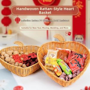 NOBLELUX Hardness Rattan Wicker Woven Serving Baskets Household 4 Styles Bread Fruit Vegetables Basket High Quality Handwoven Dried Fruit Dim Sum Snack Plate Restaurant Serving Tabletop Display
