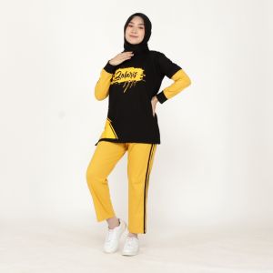 Setelan Baju Olahraga Wanita Muslimah Gowes Senam Joging One Set Aura by Zolaris