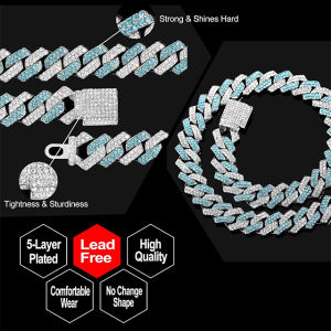 Quadrilateral Flip Flop Full Diamond Blue Rhombus Hip Hop Style Necklace