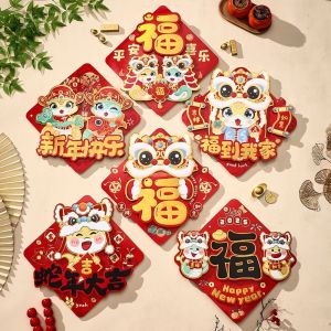 GRACE Traditional Snake Year Fu Character Door Sticker 3D Chinese Lunar 2025 New Year Lucky Sticker Creative Paper Door Couplet Ornaments Home Living Room Decor