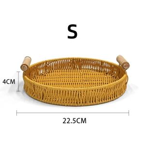 Woven Picnic Baskets with Wooden Handle Bread Fruit Snacks Tray Table Decor