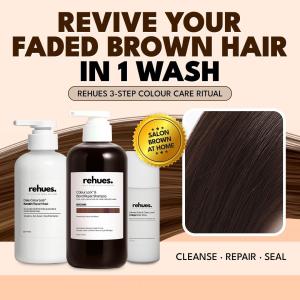 Rehues Brown Colour Lock Shampoo + Keratin Mask + Collagen Elixir Spray Set (Cover White Roots)
