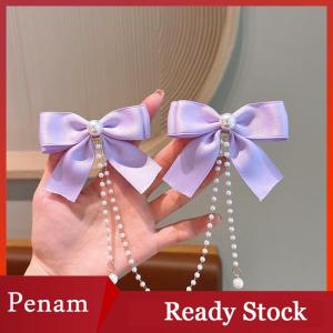 [PAM] Pearl Bow Tassel Hair Clip Elegant Solid Color Hair Claw Children Princess Hairpins Fashion Beauty Hair Accessories