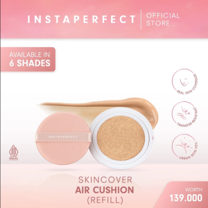 Instaperfect Skincover Air Cushion SPF 50++++ 11g | Tempat & Refill - Make Up Cushion Foundation Semi Matte Finish