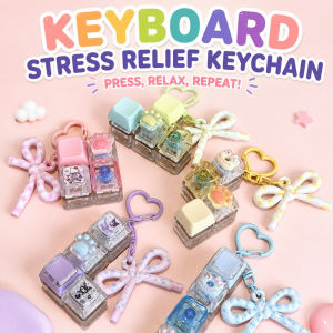 Cute Bow Keyboard Keycap Keychain Light Up Button Fidget Toy Stress Relief Bag Charm