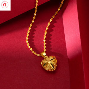 XT Jewellery Korea 24k Heart Necklace Hollow Out 916 Original Gold Plated Fashion Woman