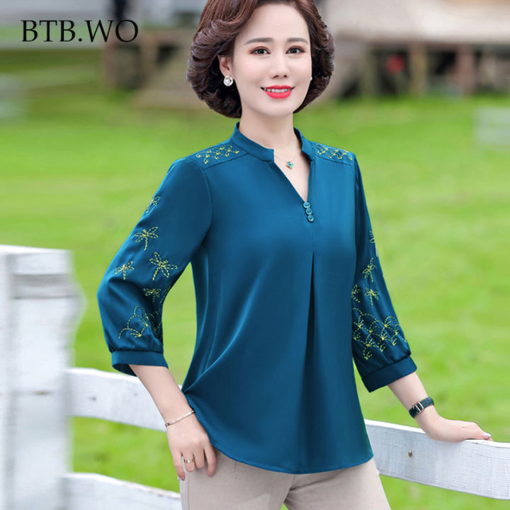 BTB.WO New Shirt Women Summer Solid Blouse Half Sleeve Casual Plus