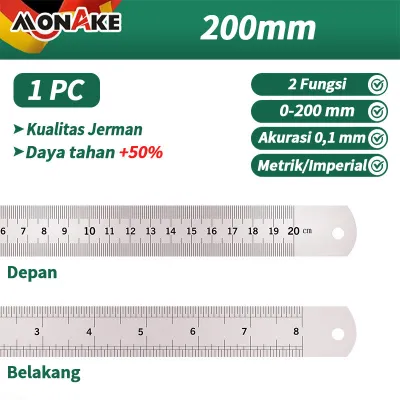 German Tool Monake Penggaris Logam 15/20/30CM Penggaris Besi Mistar Stainless Steel Ruler Mistar Ruller Metal Rules
