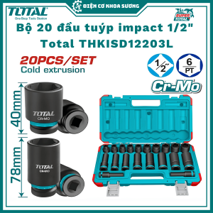 Bộ 20 đầu tuýp impact 1/2" Total thép Cr-Mo THKISD12203L - Hàng chính hãng