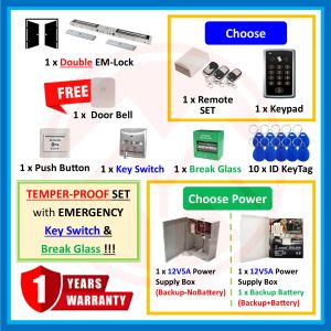 YMY [ DOUBLE EM-LOCK KEYTAG ] WiFi TUYA APP SECURITY DOOR ACCESS SYSTEM FingerPrint DOUBLE ELECTROMAGNETIC LOCK (EM-LOCK) PACKAGE with Break Glass & Key Switch