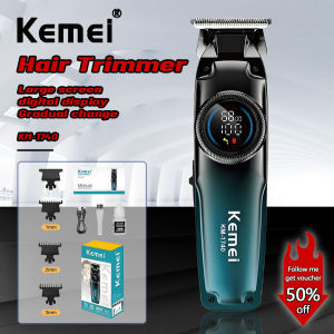 Kemei Hair Clipper Cordless Professional Barber Fade Trimmer Rechargeable 0mm Carving Kemei KM-1740 Electric Hair Cutting Machine with LCD Display