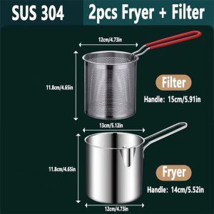 NEXASHOP 1Set 304 Stainless Steel Deep Fryer Pot 1.2L with Strainer Fryer Pan Basket Durable Oil-saving Kitchen Pot Kitchen Cooking Accessory